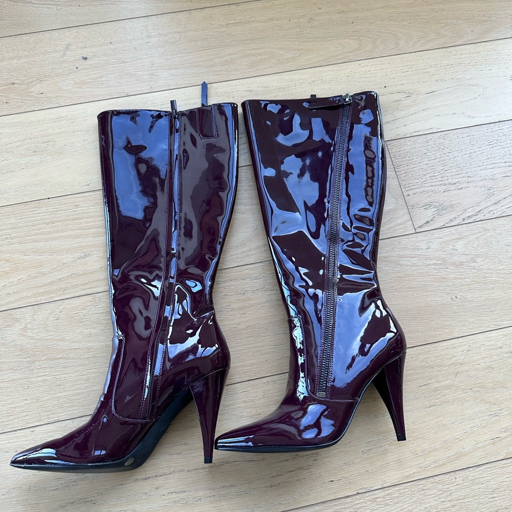 Vince Camuto Burgundy Patent Leather Knee-High Boots